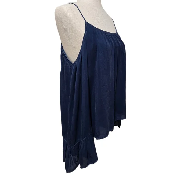 ​Maven West Navy Blue Cold Shoulder Blouse Ruffle Bell Sleeve Size Small NWT